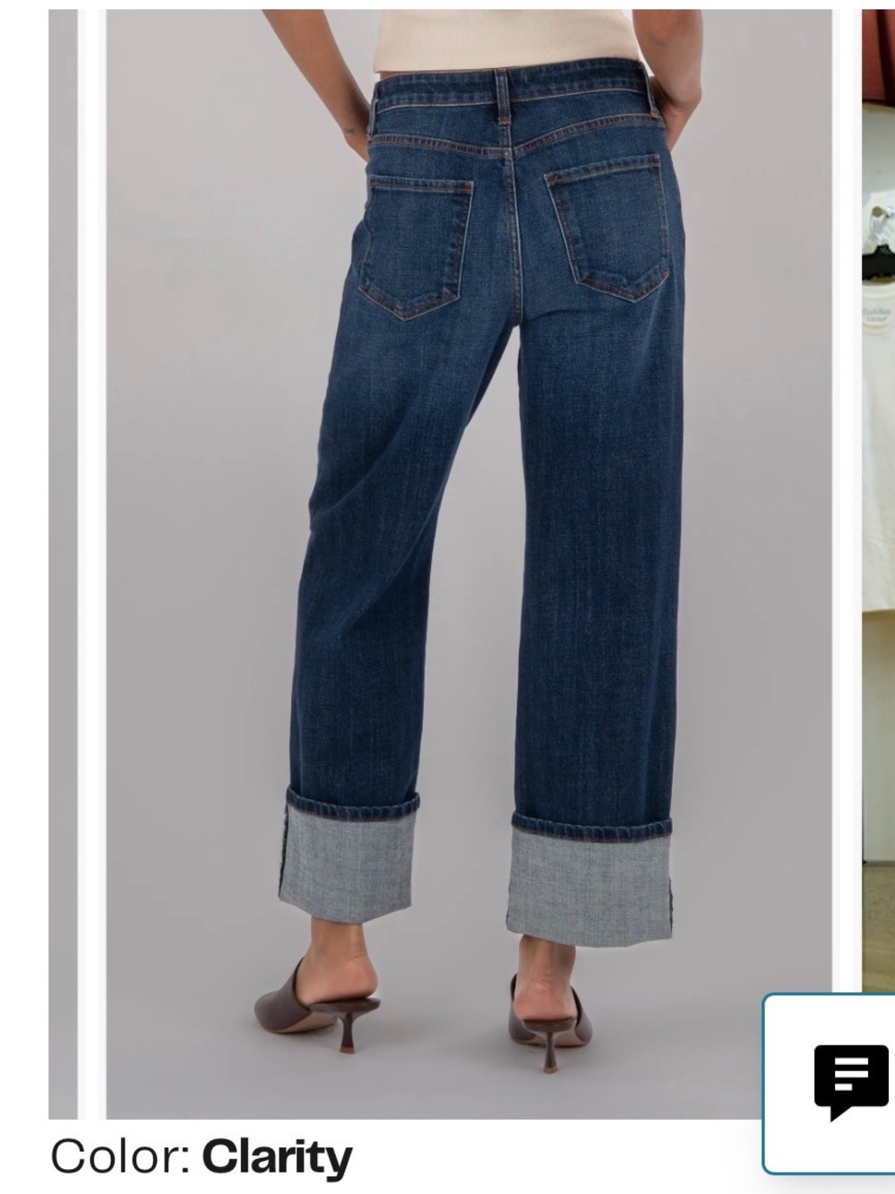 Kut from the Kloth Dark Blue Wide-Leg Cropped Jeans with Rolled Hem - Picture 6 of 10